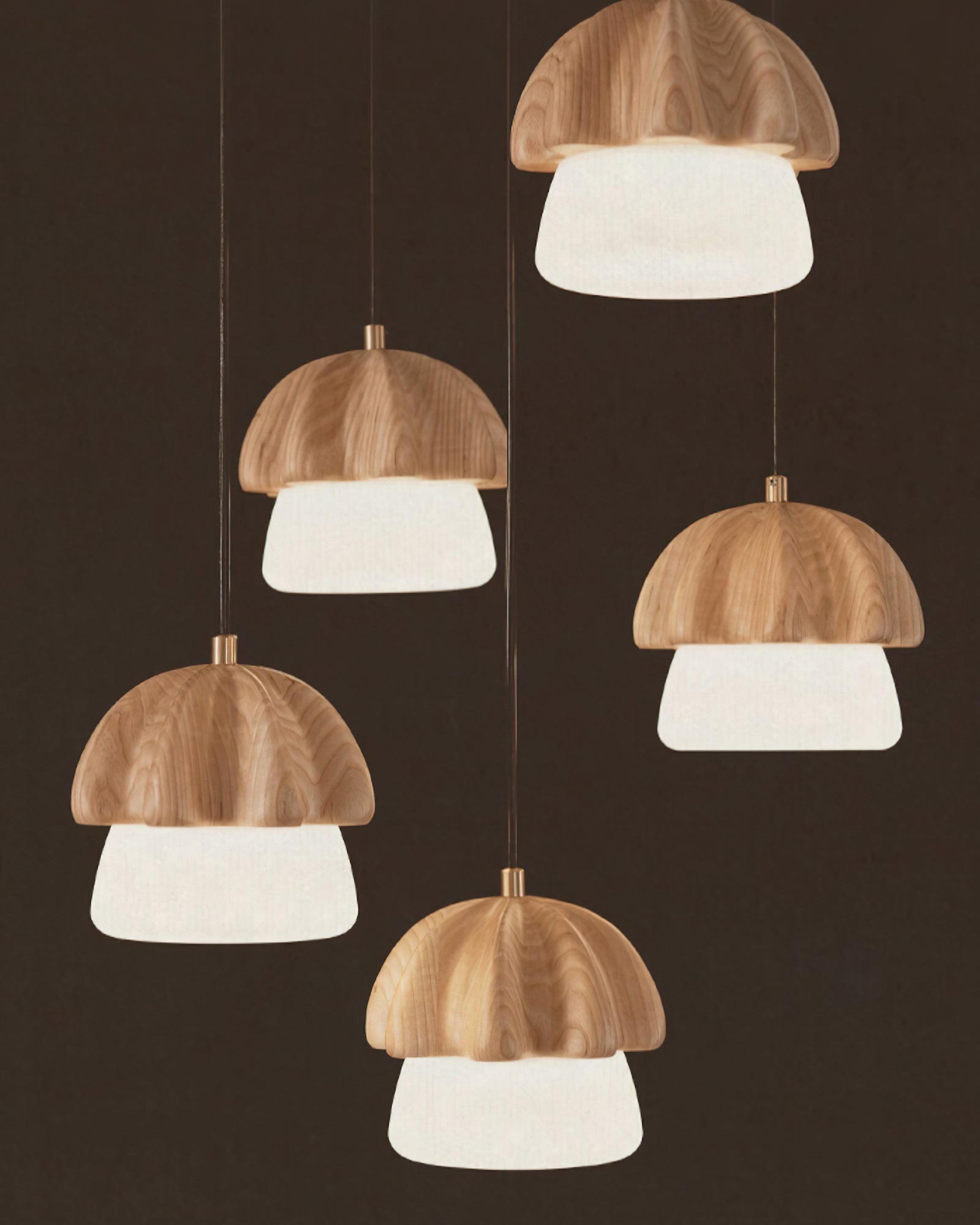 Rineine Pendant Lamp Mushroom Cluster Wood & Glass
