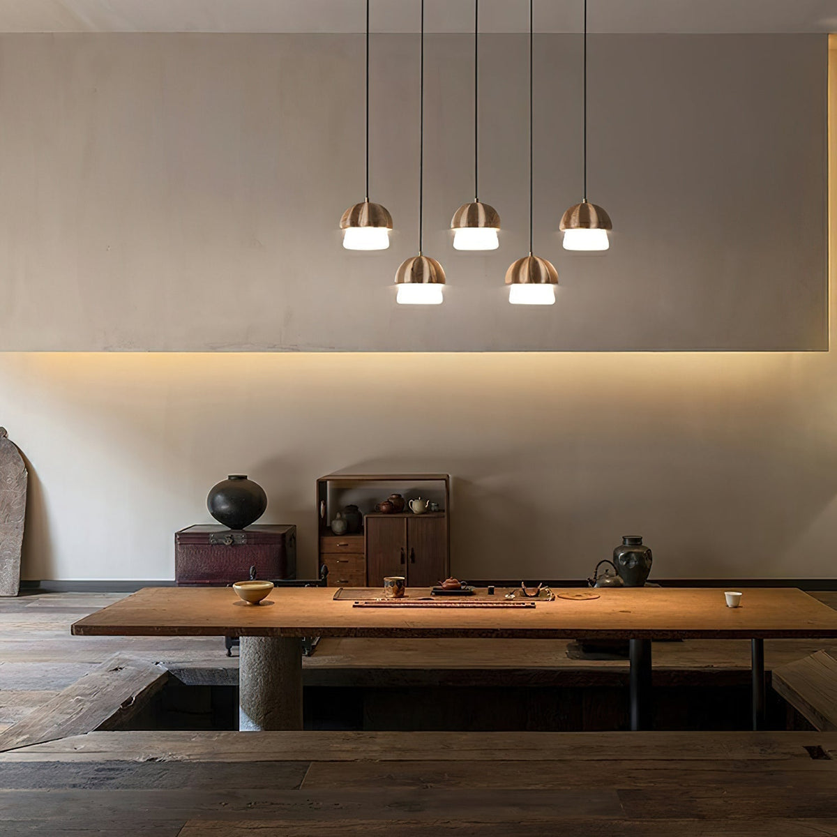Rineine Pendant Lamp Mushroom Cluster Wood & Glass