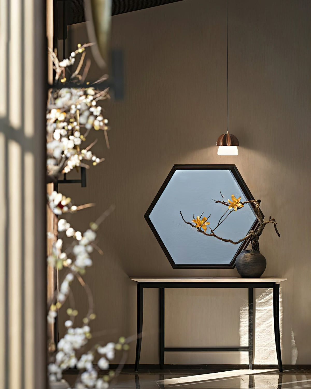 Rineine Pendant Lamp Mushroom Cluster Wood & Glass