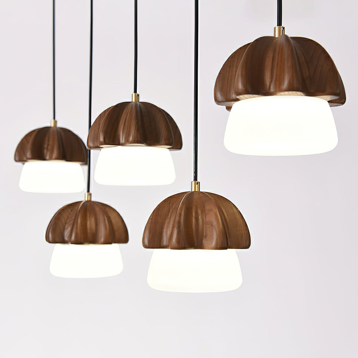 Rineine Pendant Lamp Mushroom Cluster Wood & Glass