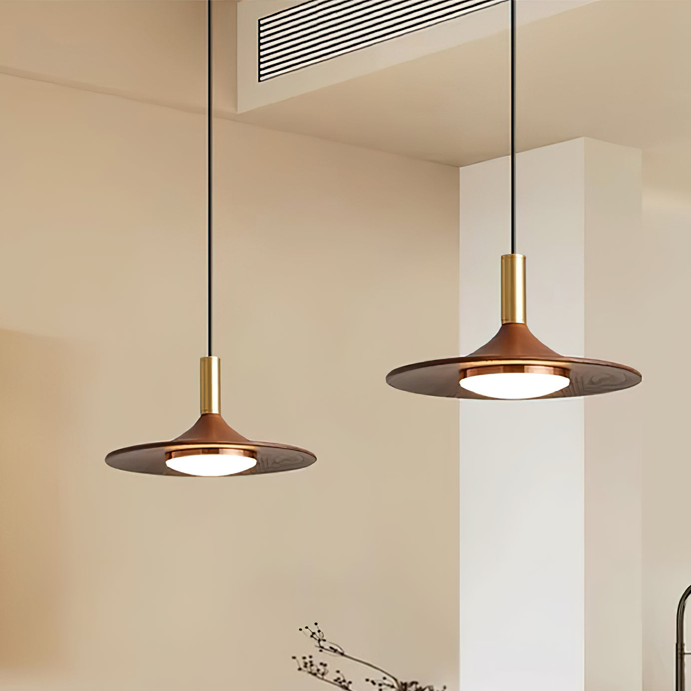 Pend­­ant Lamp Wood-Grain Disc LED Acrylic Midcentury - Neutral Decor