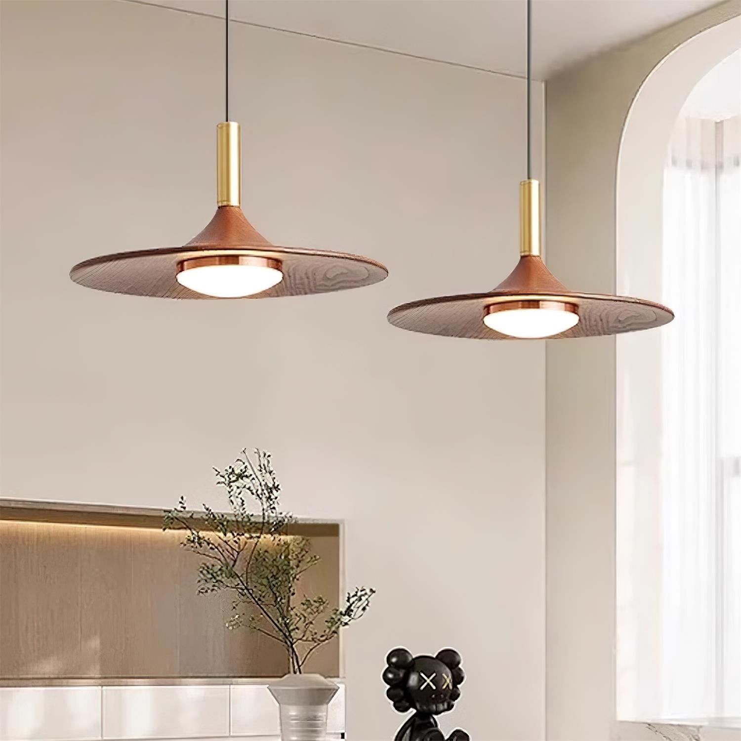 Pend­­ant Lamp Wood-Grain Disc LED Acrylic Midcentury - Neutral Decor