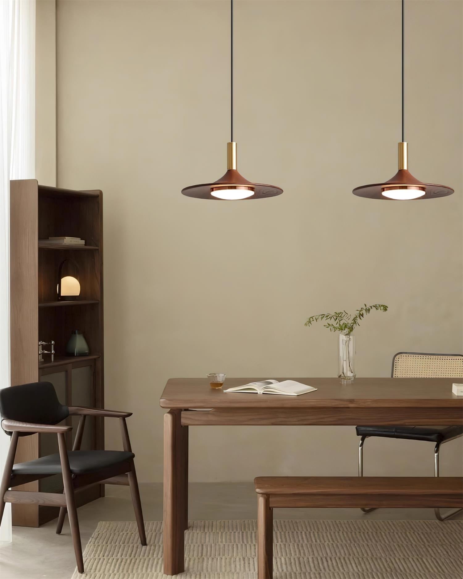 Pend­­ant Lamp Wood-Grain Disc LED Acrylic Midcentury - Neutral Decor