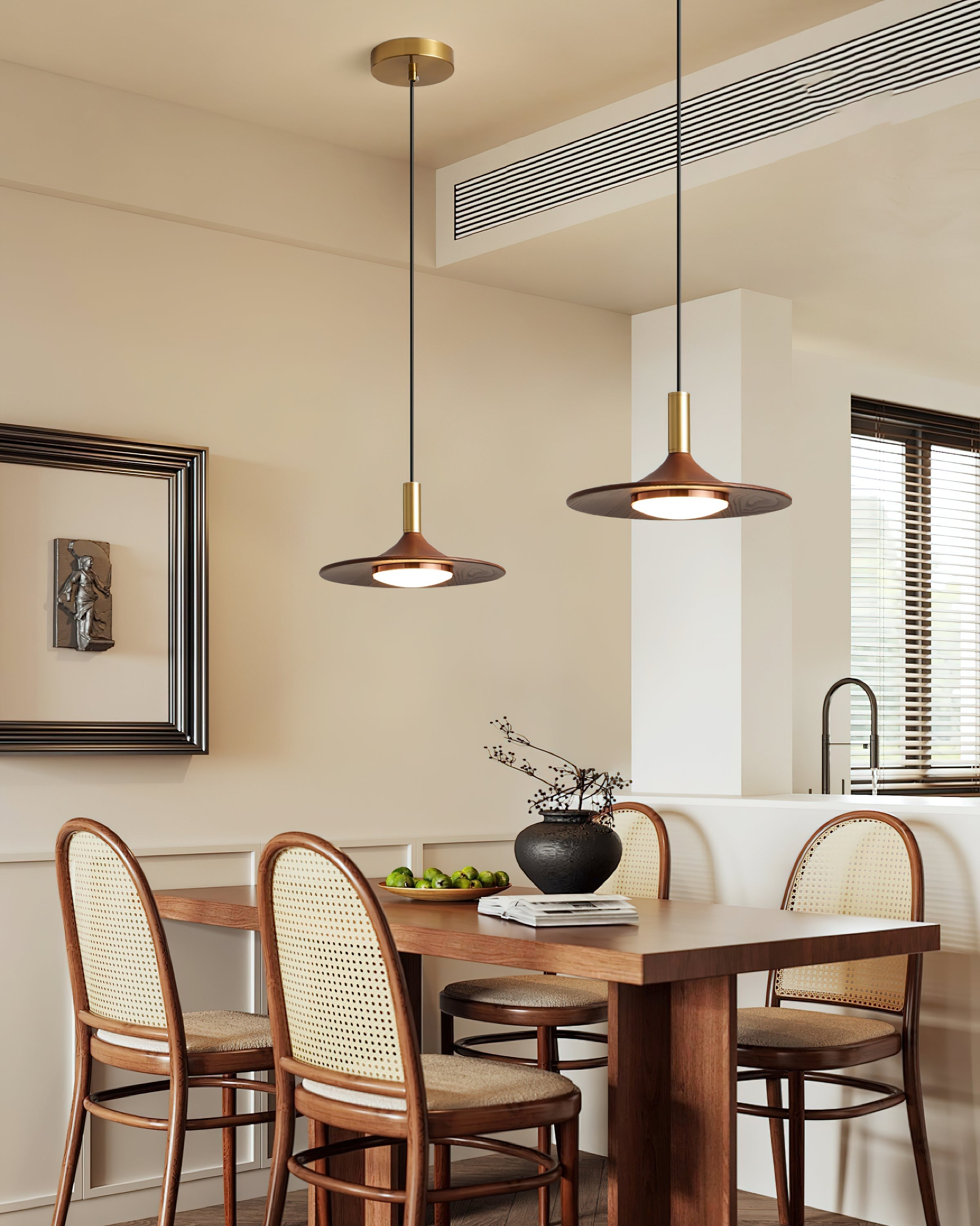 Pend­­ant Lamp Wood-Grain Disc LED Acrylic Midcentury - Neutral Decor