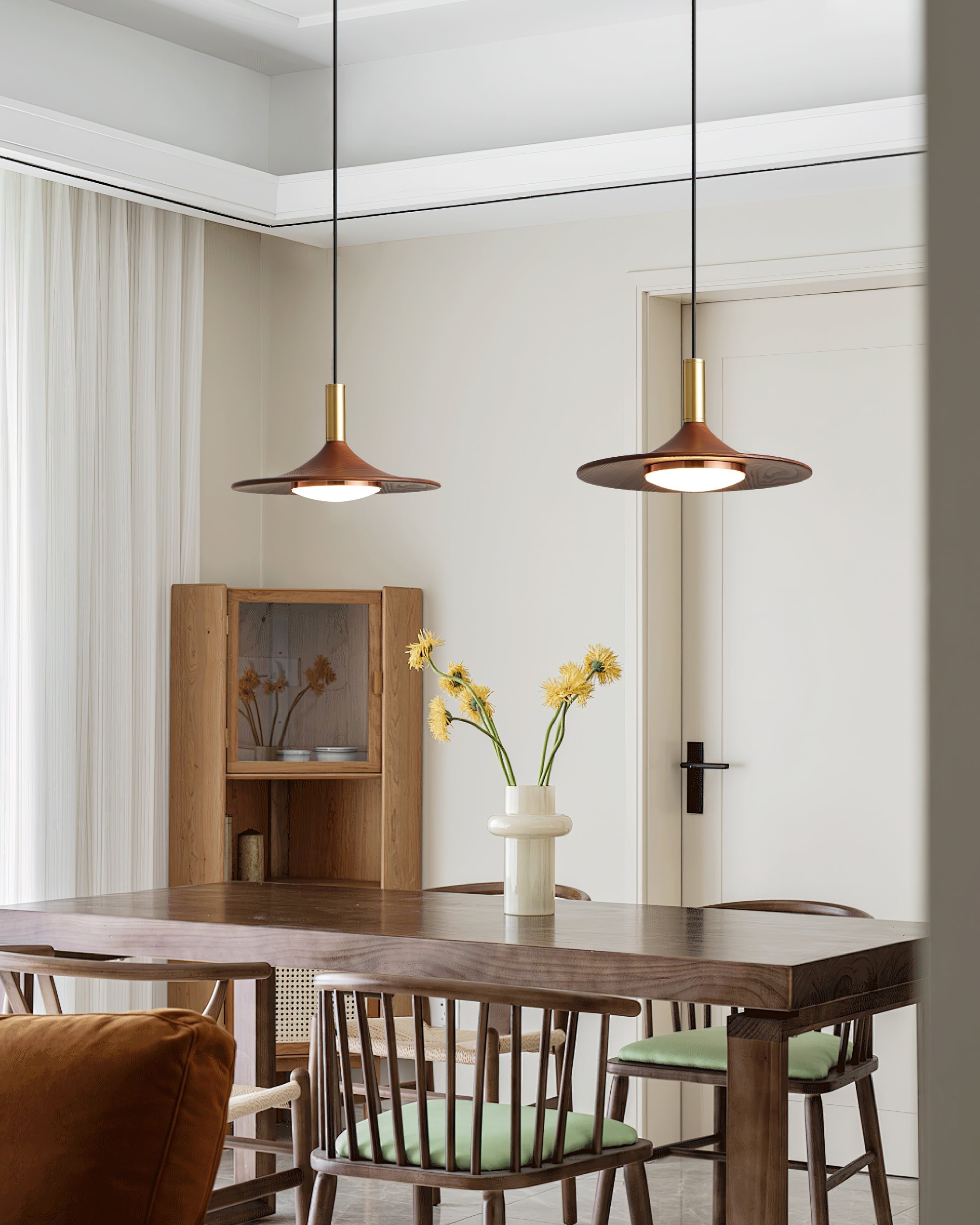 Pend­­ant Lamp Wood-Grain Disc LED Acrylic Midcentury - Neutral Decor