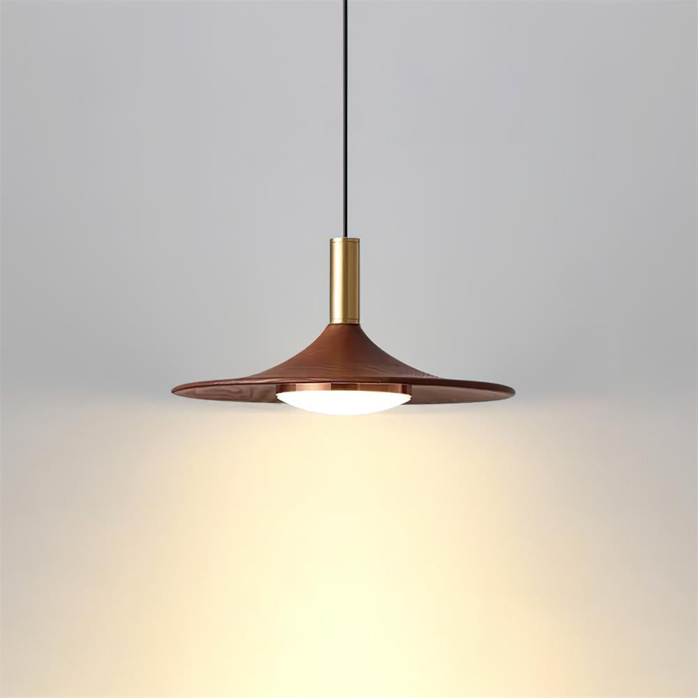 Pend­­ant Lamp Wood-Grain Disc LED Acrylic Midcentury - Neutral Decor