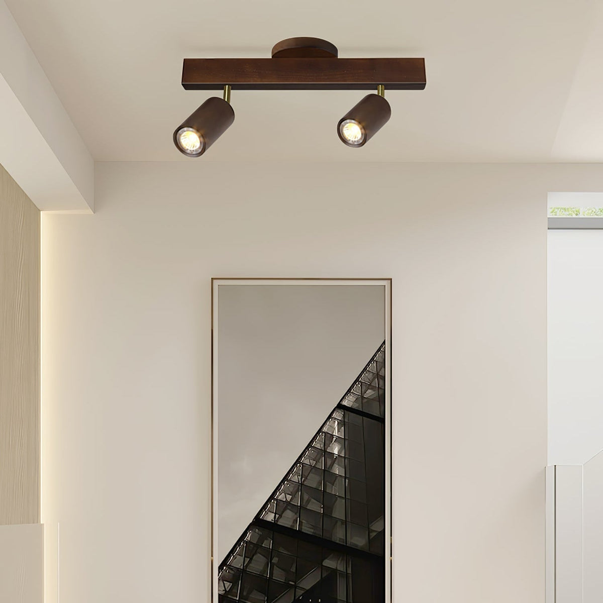Nola Ceiling Lamp Natural Wood Beam with Spotlight