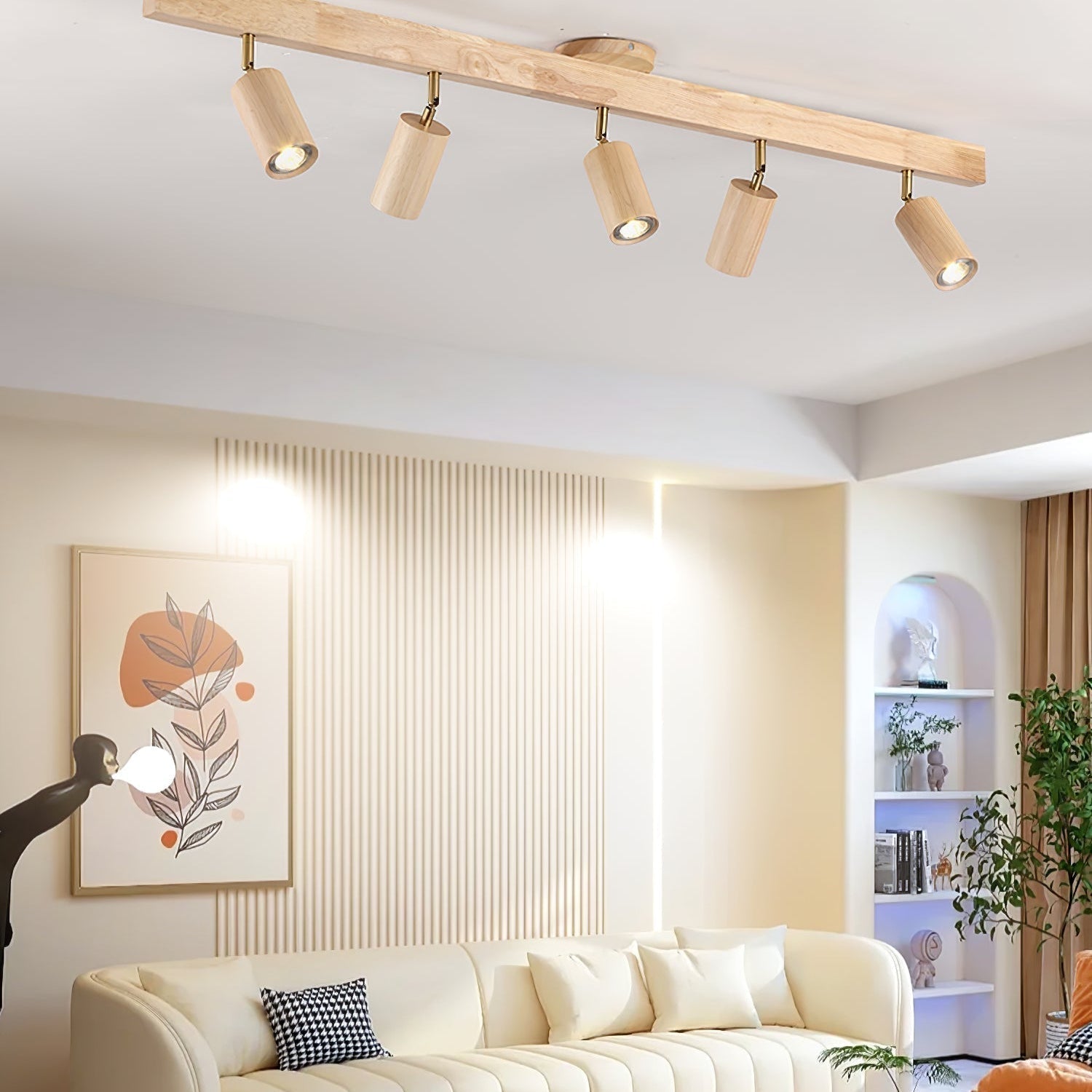 Nola Ceiling Lamp Natural Wood Beam with Spotlight