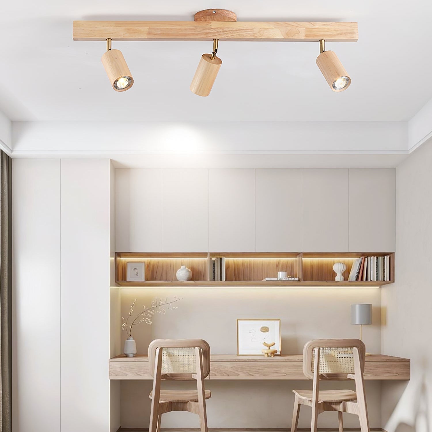 Nola Ceiling Lamp Natural Wood Beam with Spotlight