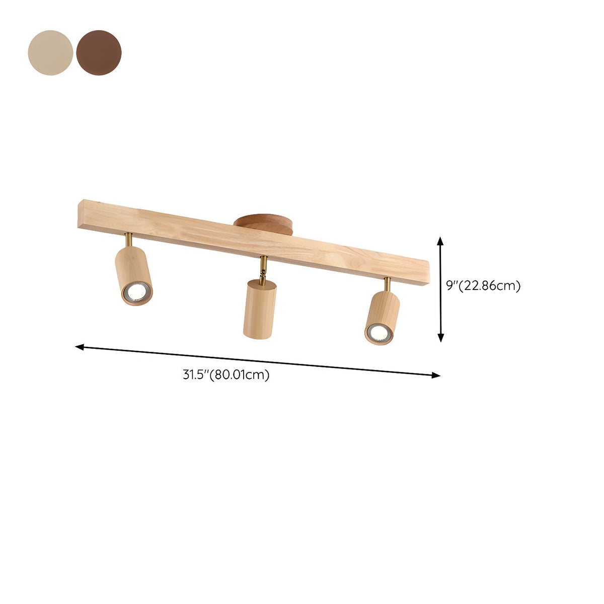 Nola Ceiling Lamp Natural Wood Beam with Spotlight