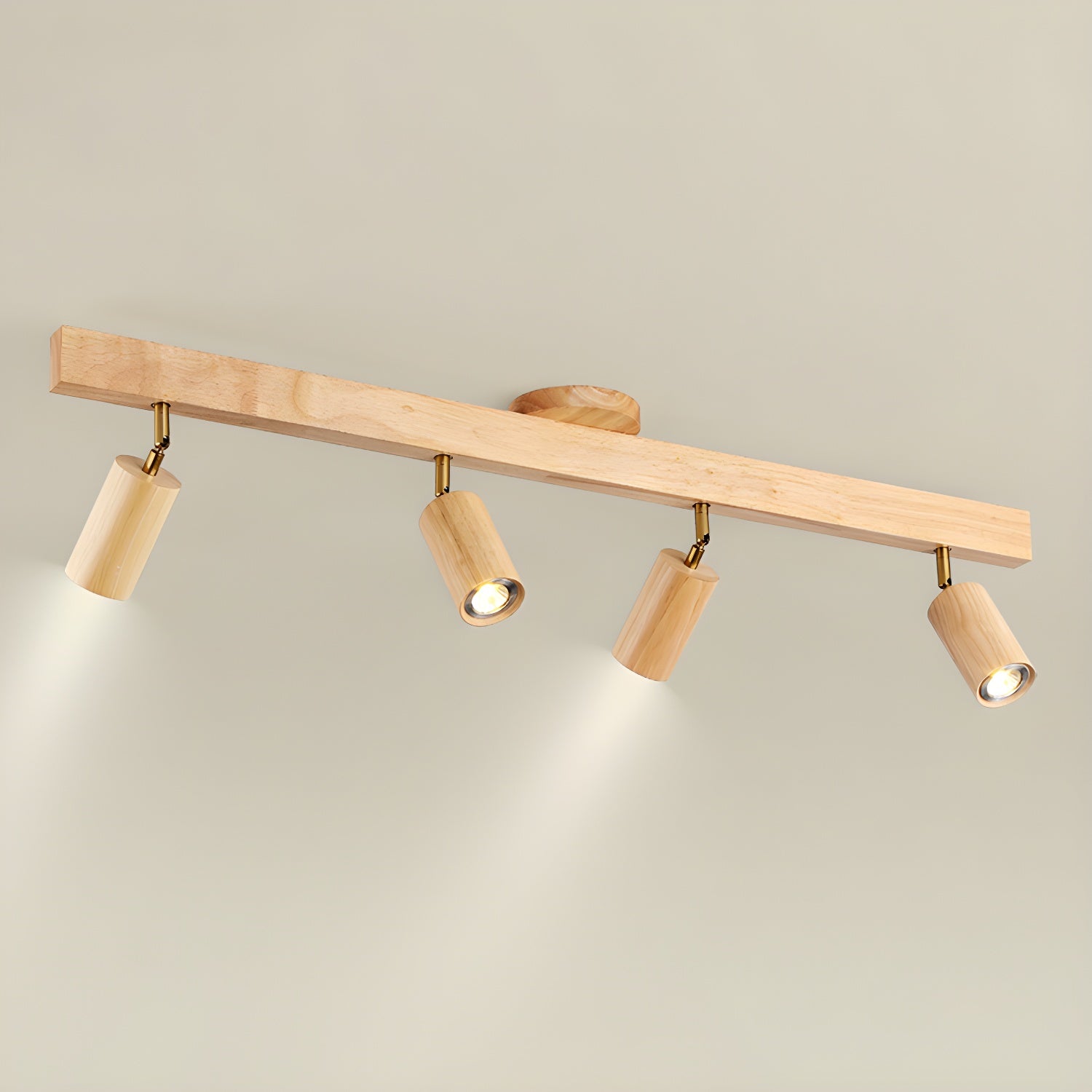 Nola Ceiling Lamp Natural Wood Beam with Spotlight