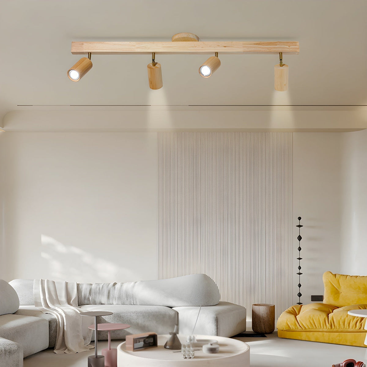 Nola Ceiling Lamp Natural Wood Beam with Spotlight