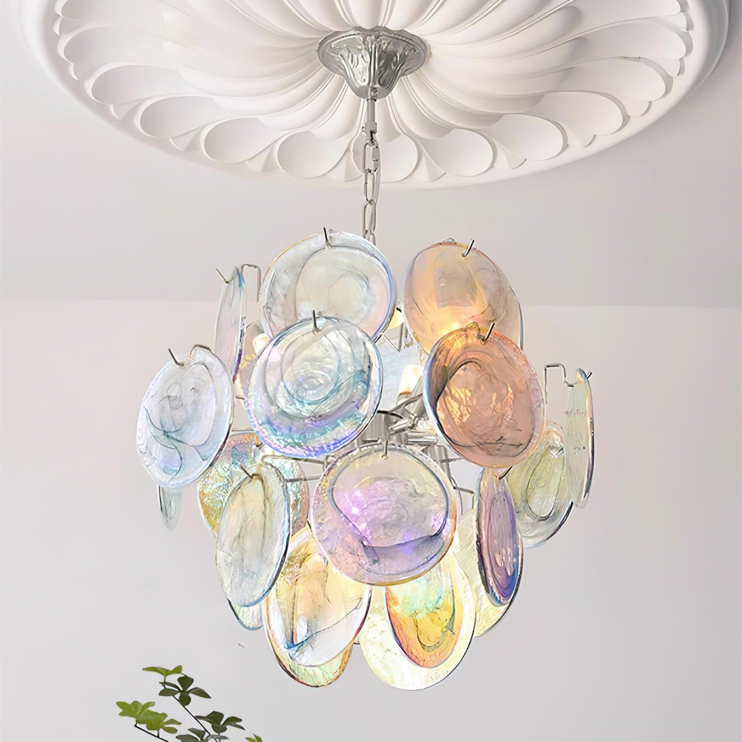 Neuvy Chandelier Iridescent Glass Discs - Neutral Decor