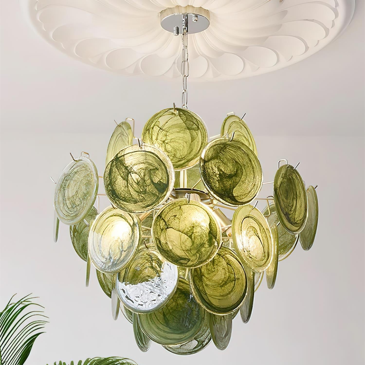 Neuvy Chandelier Iridescent Glass Discs - Neutral Decor
