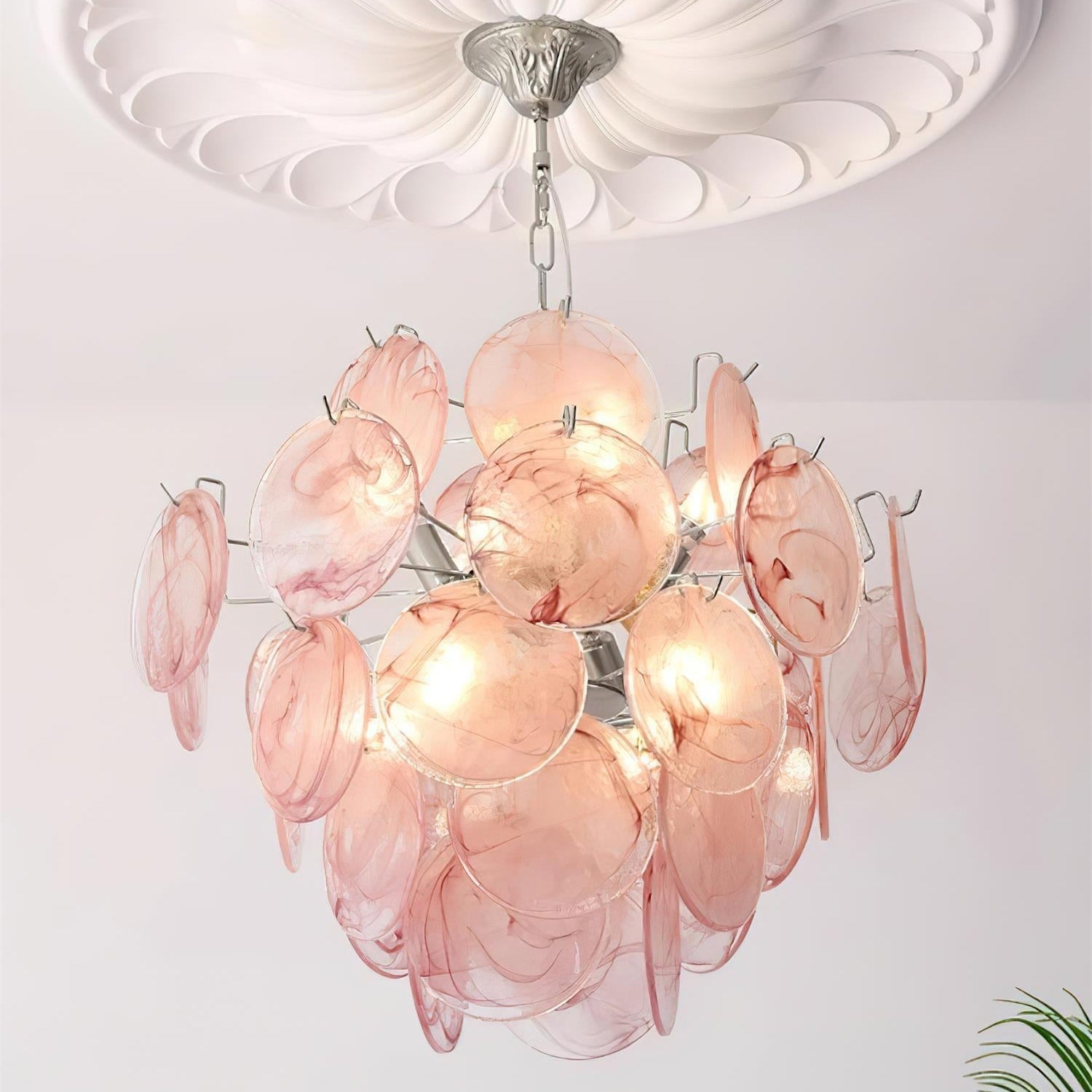 Neuvy Chandelier Iridescent Glass Discs - Neutral Decor