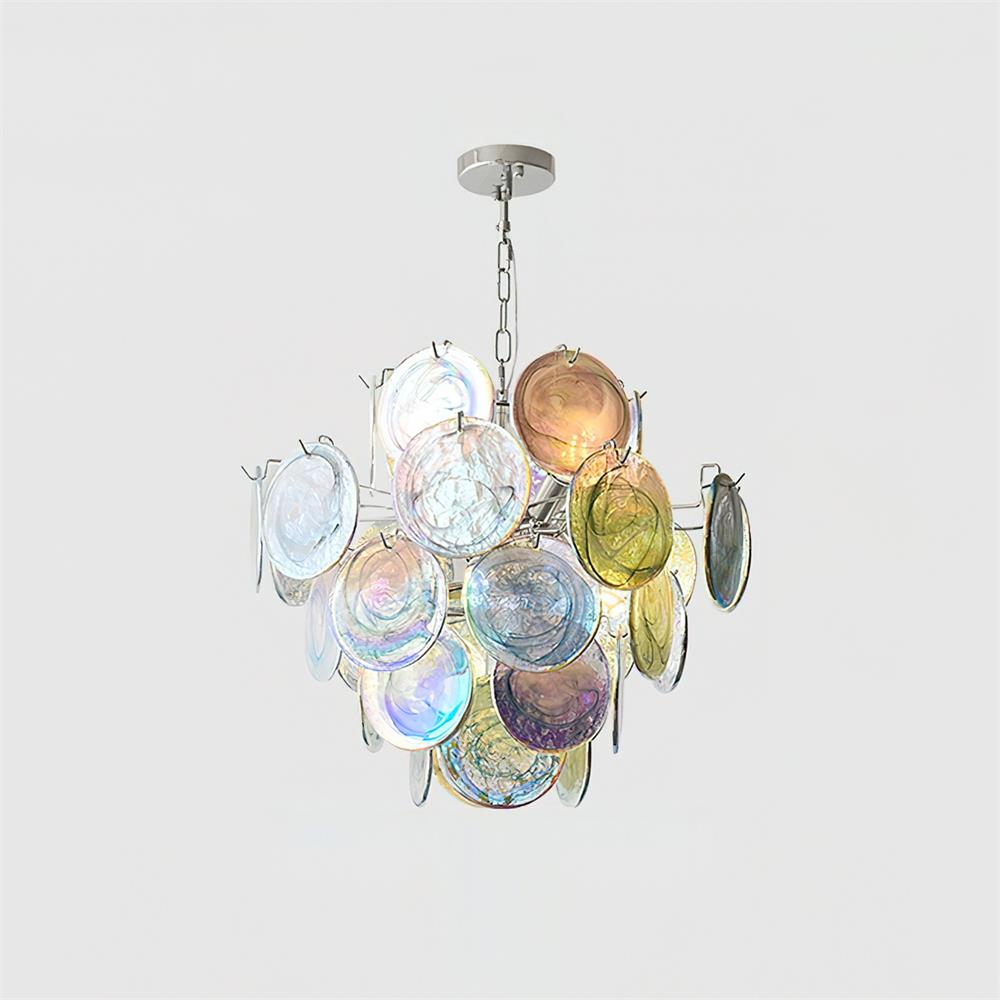 Neuvy Chandelier Iridescent Glass Discs - Neutral Decor