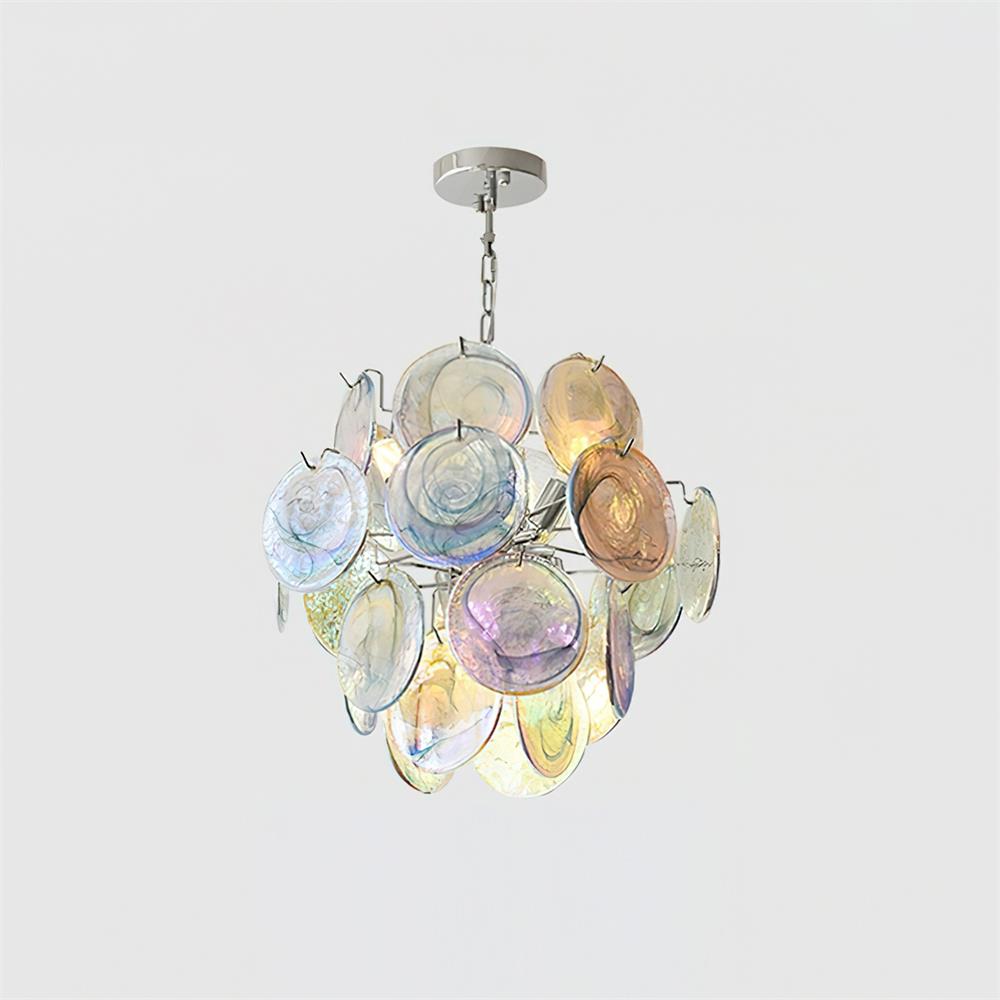 Neuvy Chandelier Iridescent Glass Discs - Neutral Decor