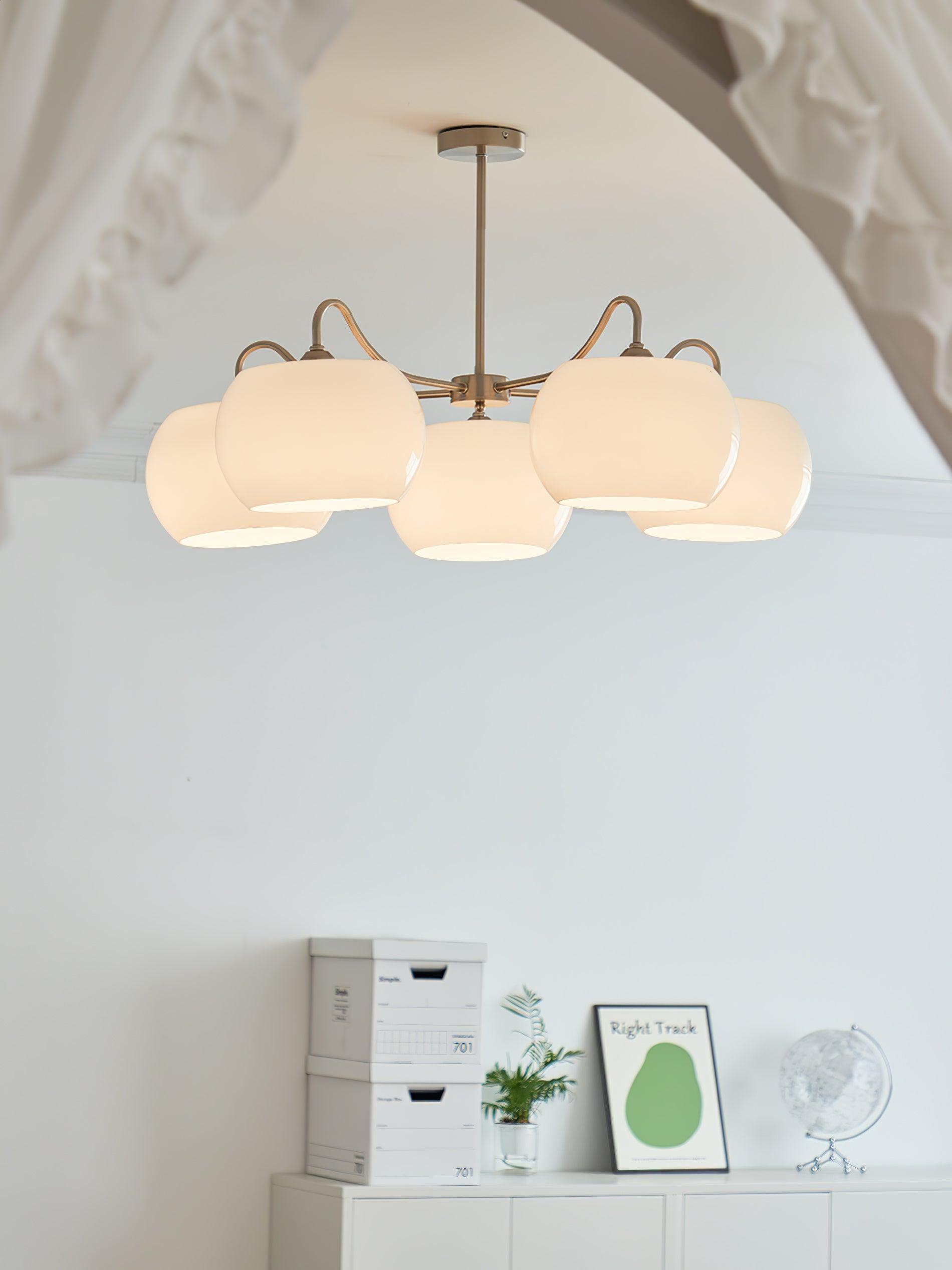 Kade Chandelier White Glass Persimmon Shape