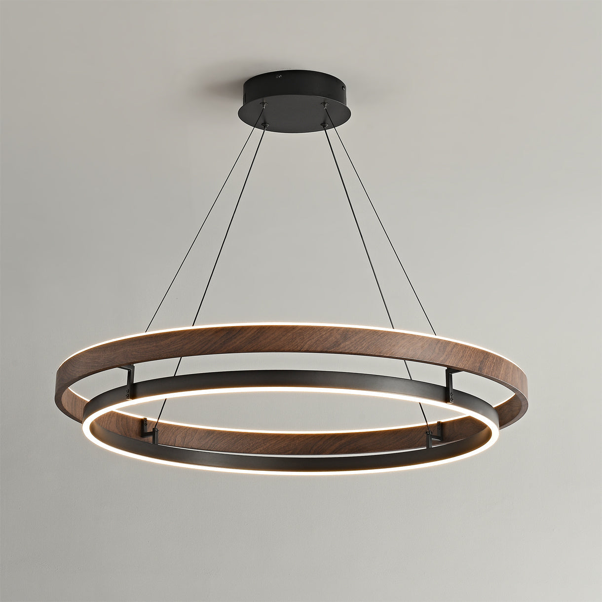 Niseko Chandelier Double Ring Design With LED Glow - Neutral Decor