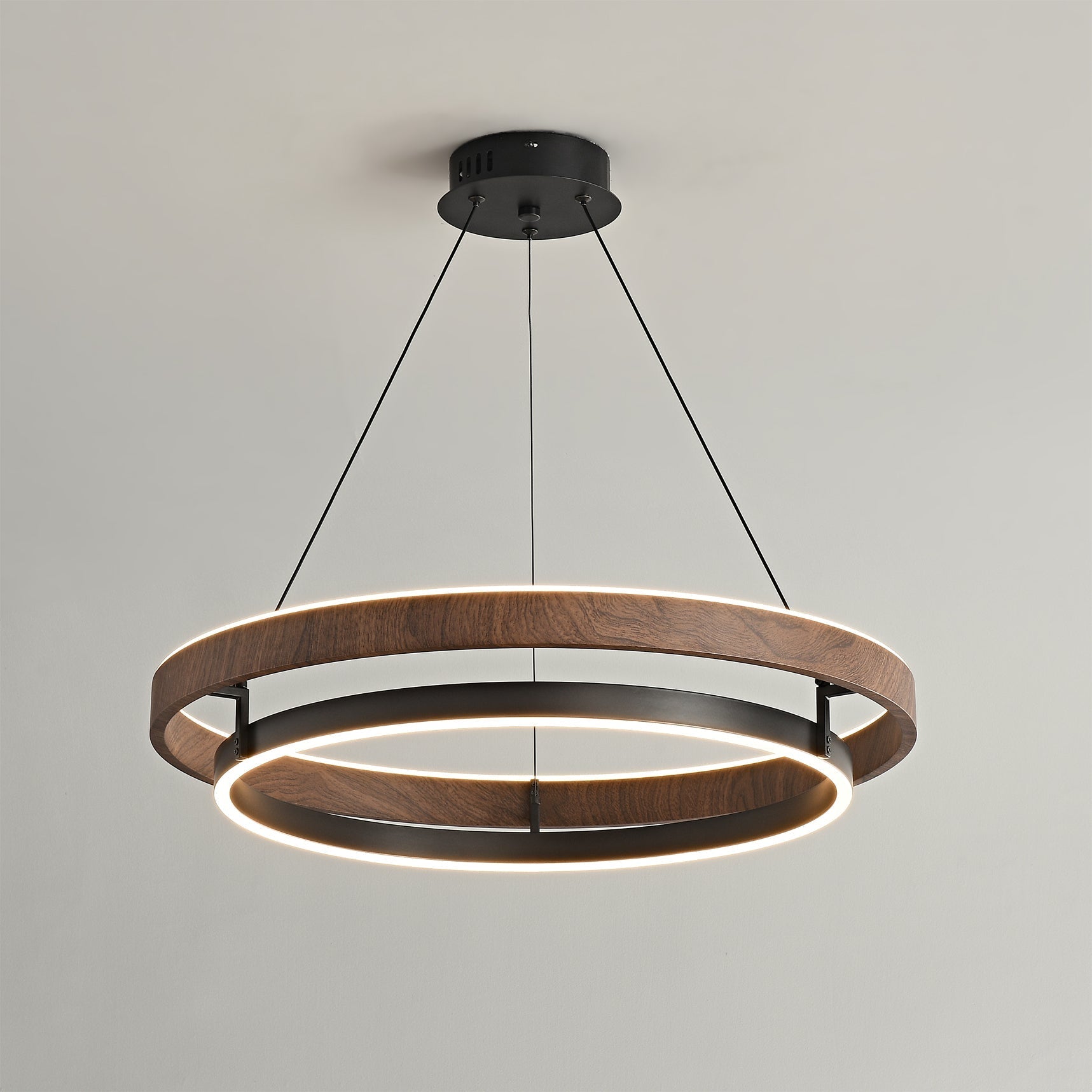 Niseko Chandelier Double Ring Design With LED Glow - Neutral Decor