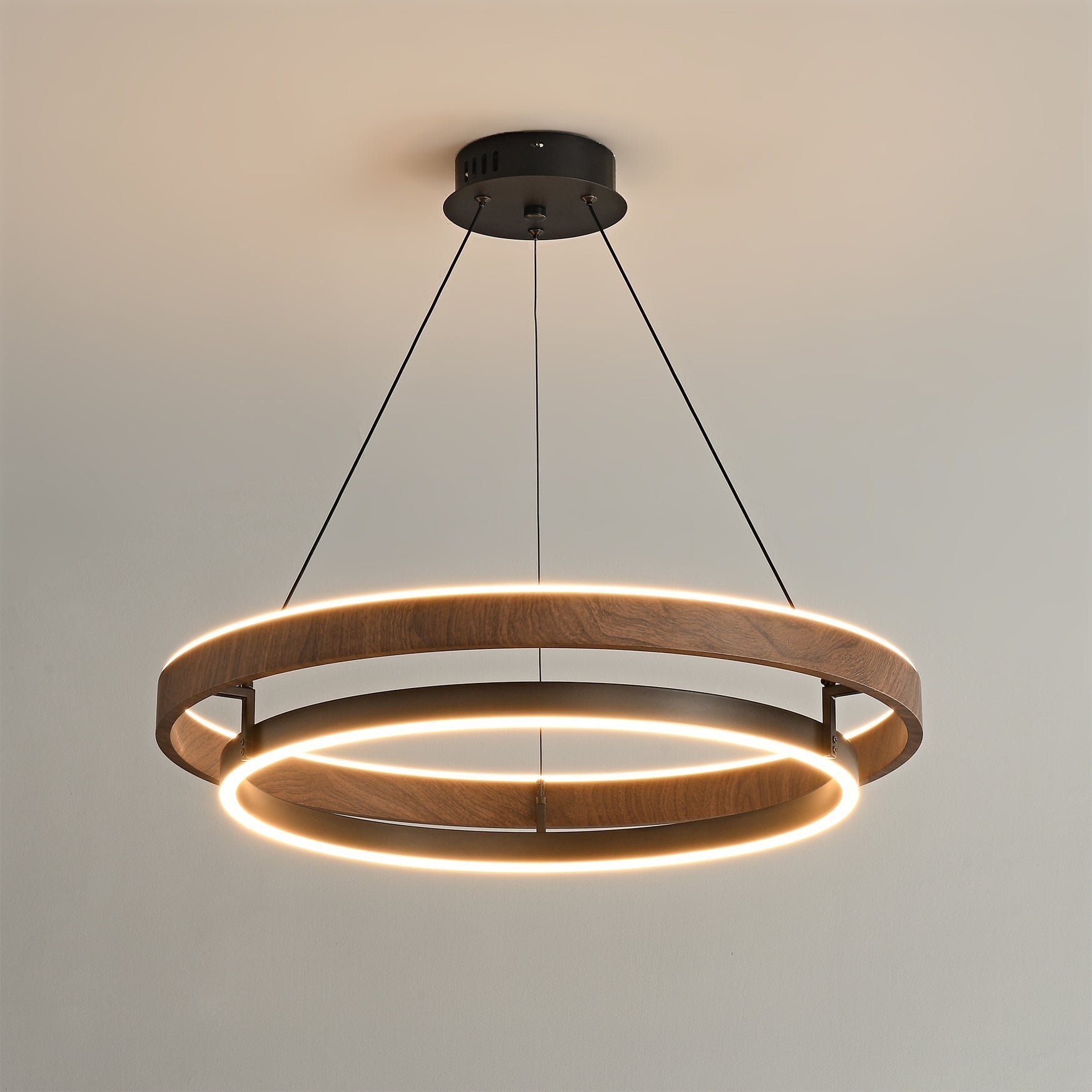 Niseko Chandelier Double Ring Design With LED Glow - Neutral Decor