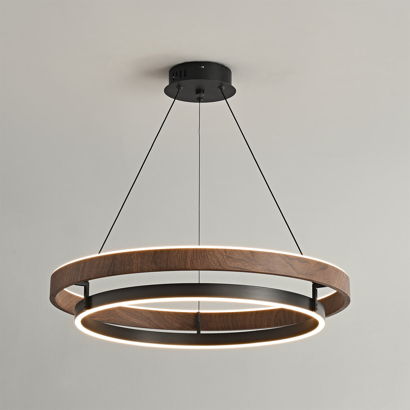 Niseko Chandelier Double Ring Design With LED Glow - Neutral Decor