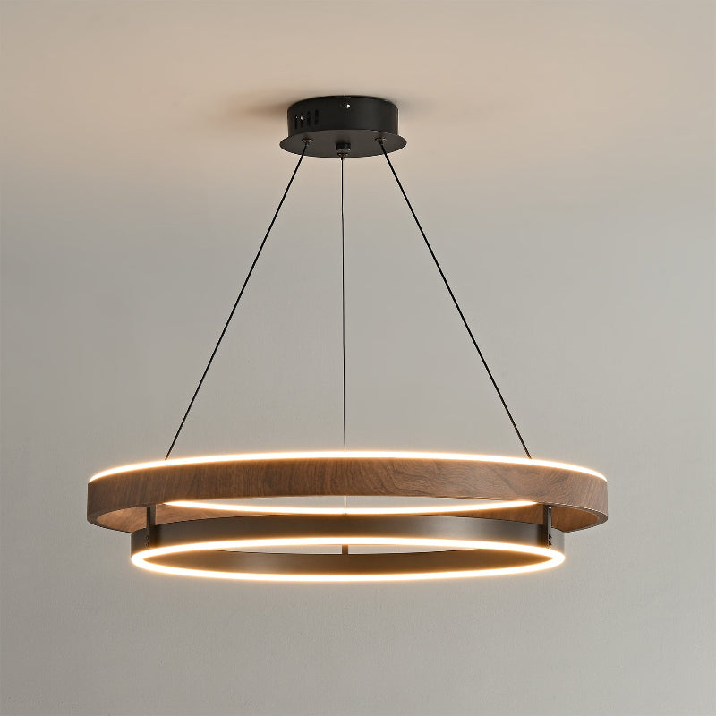 Niseko Chandelier Double Ring Design With LED Glow - Neutral Decor