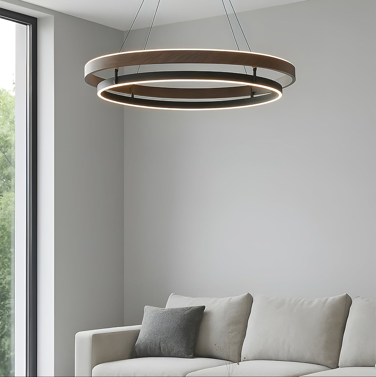 Niseko Chandelier Double Ring Design With LED Glow - Neutral Decor