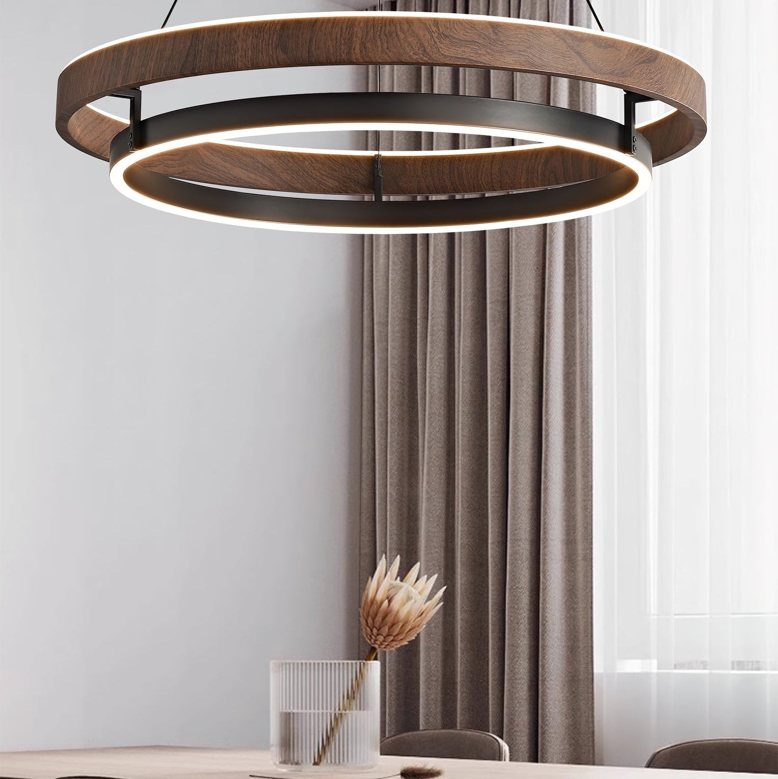 Niseko Chandelier Double Ring Design With LED Glow - Neutral Decor