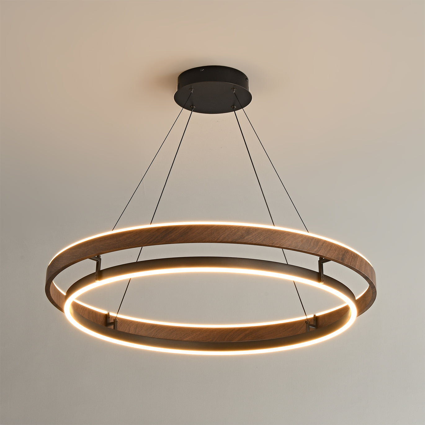 Niseko Chandelier Double Ring Design With LED Glow - Neutral Decor