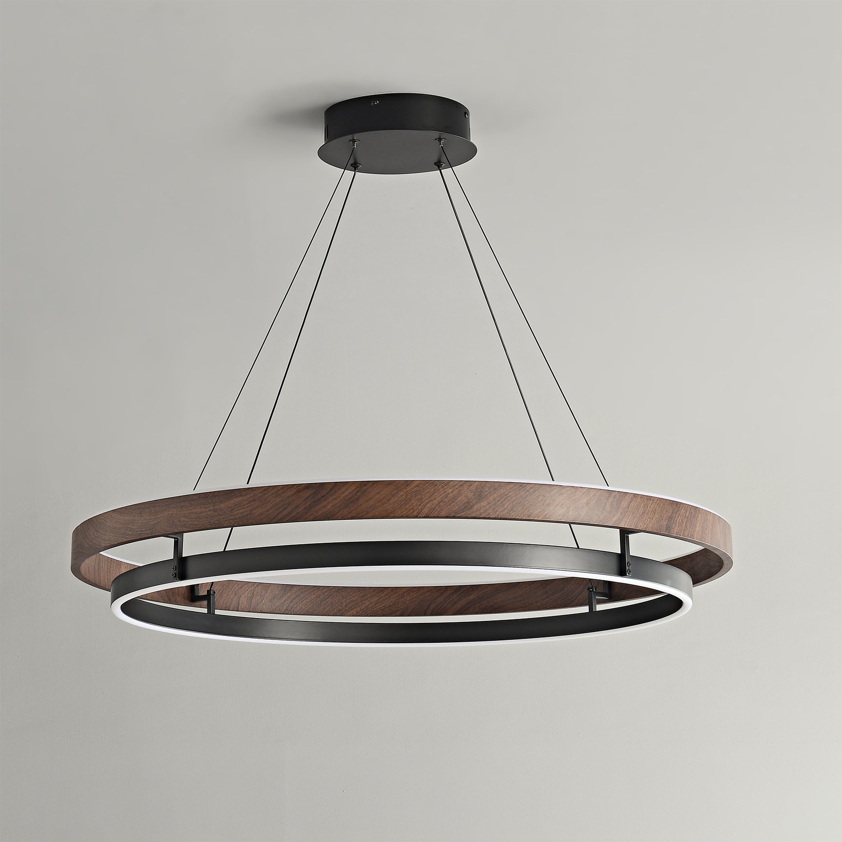 Niseko Chandelier Double Ring Design With LED Glow - Neutral Decor