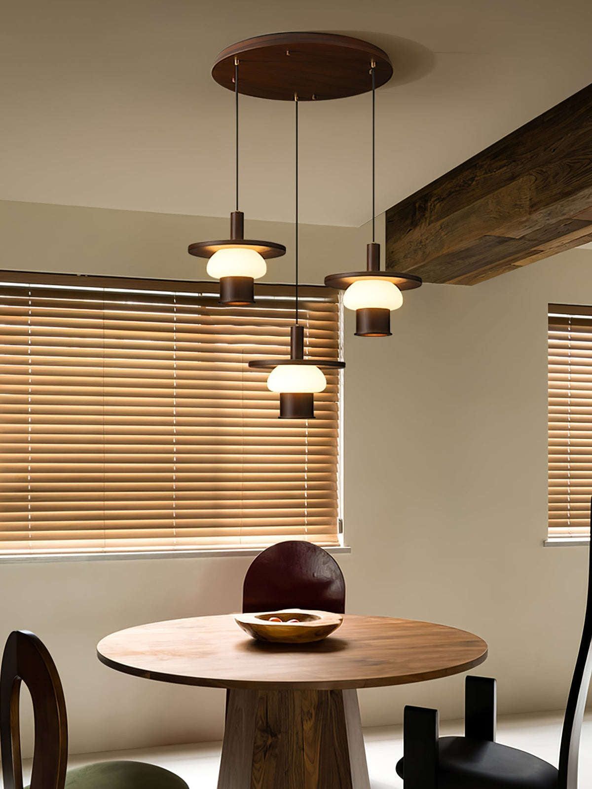 Zephaan Traditional Art Classic Glass Wood Pendant Light