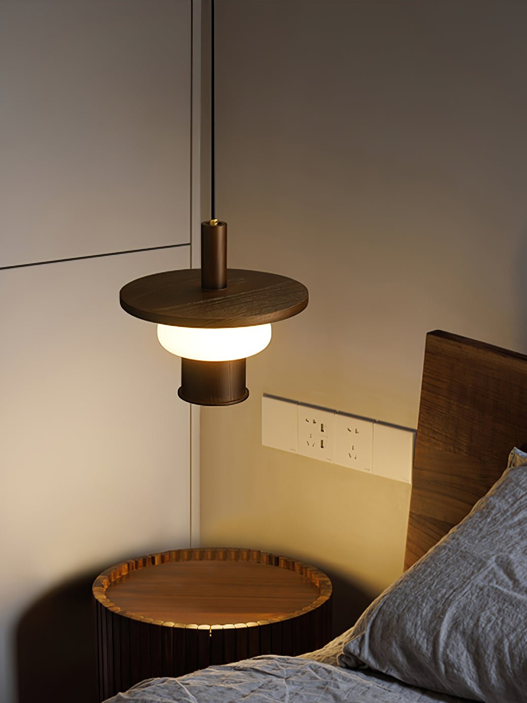 Zephaan Traditional Art Classic Glass Wood Pendant Light