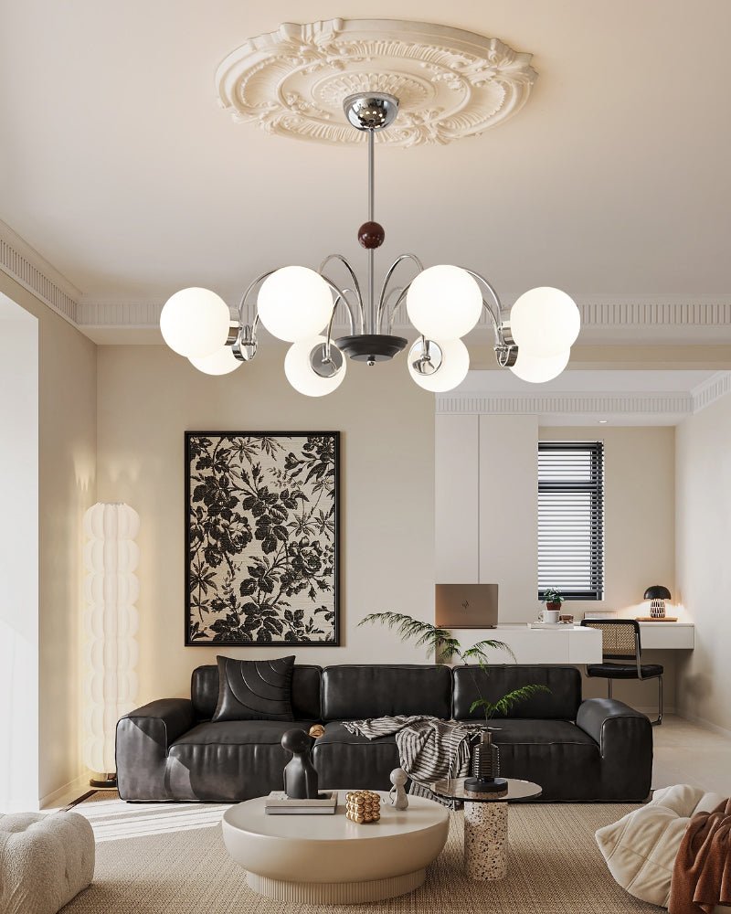Rinuaine Chandelier Wood Glass Contemporary Curved