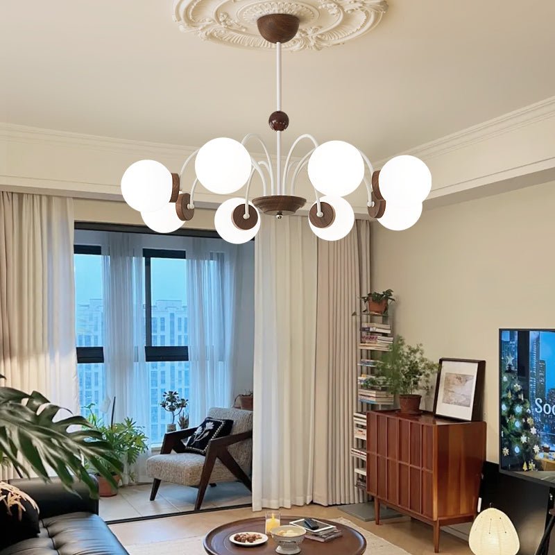 Rinuaine Chandelier Wood Glass Contemporary Curved