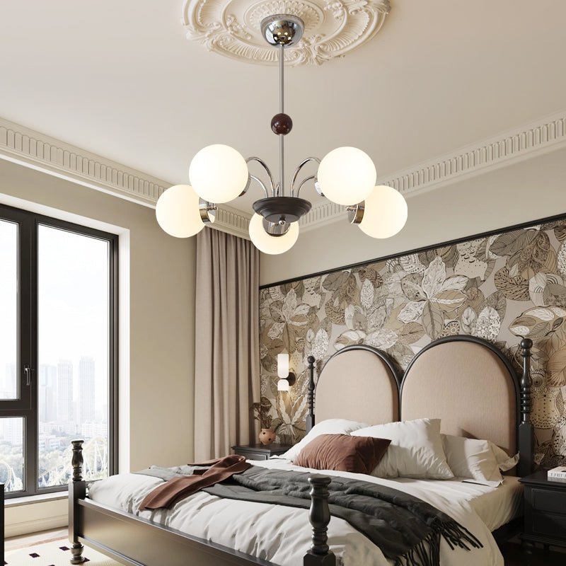 Rinuaine Chandelier Wood Glass Contemporary Curved