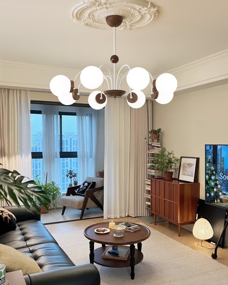 Rinuaine Chandelier Wood Glass Contemporary Curved