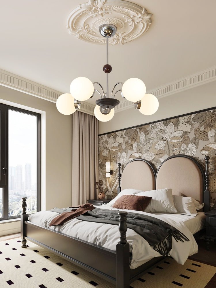 Rinuaine Chandelier Wood Glass Contemporary Curved
