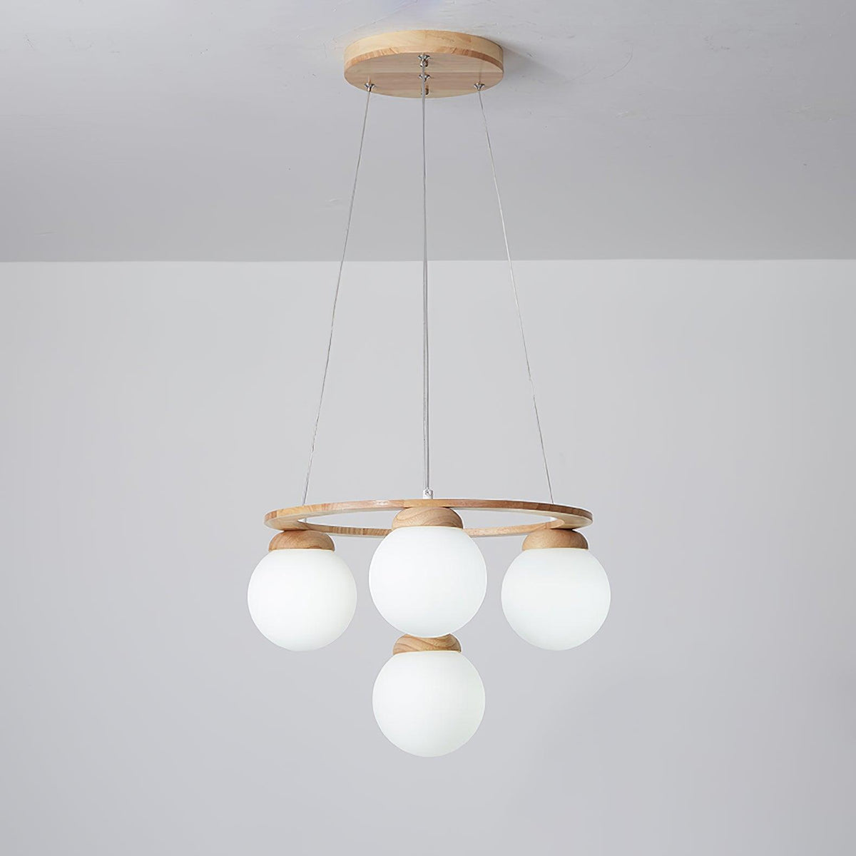 Aelion Chandelier Wood Ring Opal Glass Globes