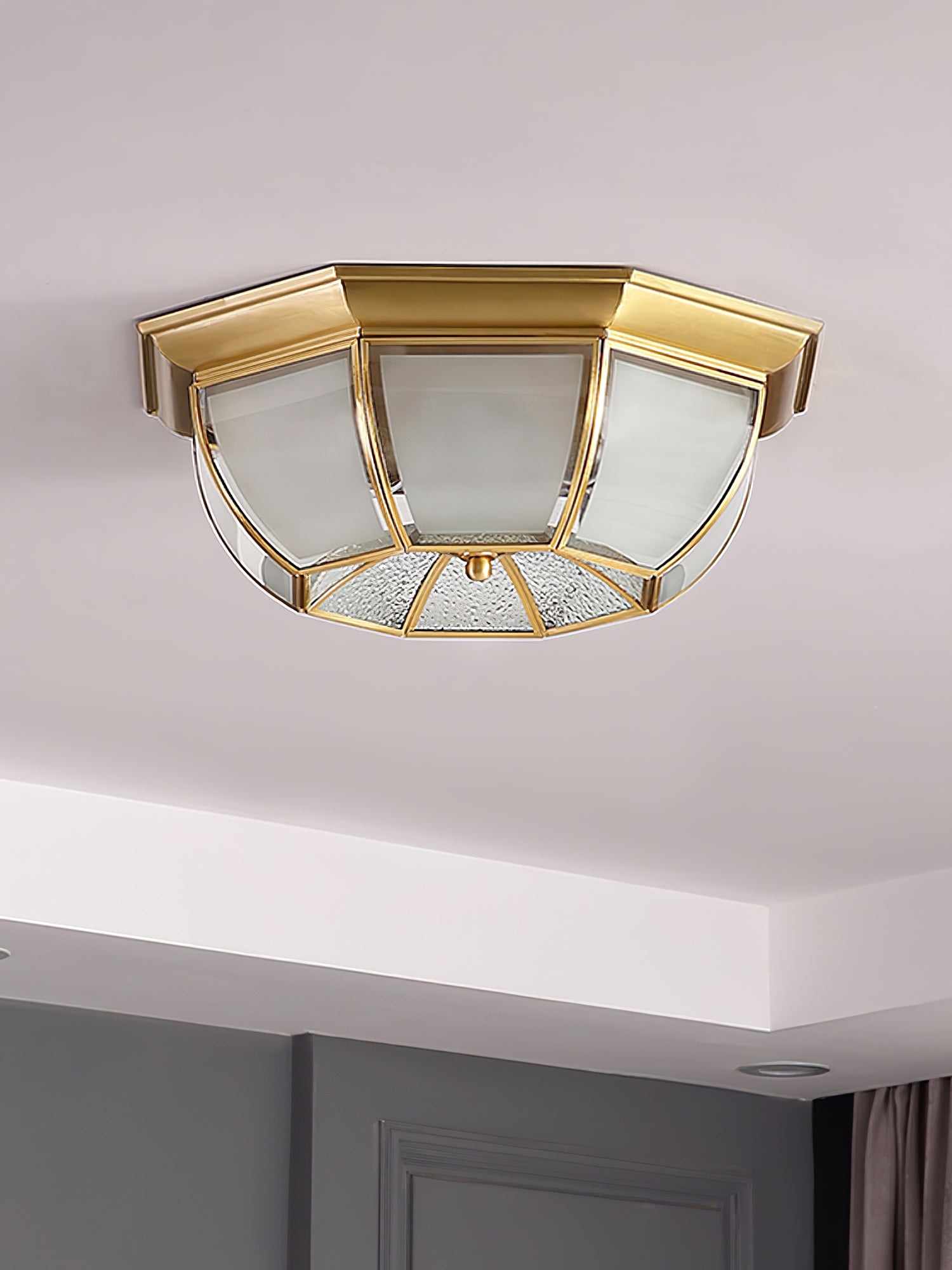 Vorenis Bowl Shaped Brass Glass Ceiling Lamp