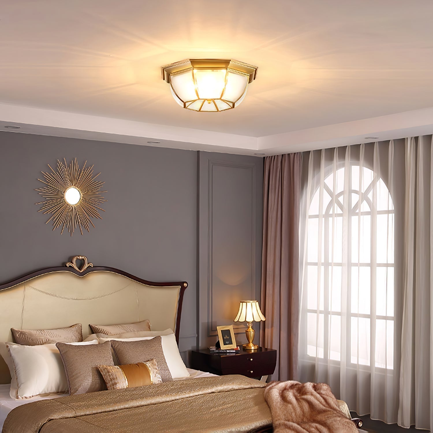 Vorenis Bowl Shaped Brass Glass Ceiling Lamp