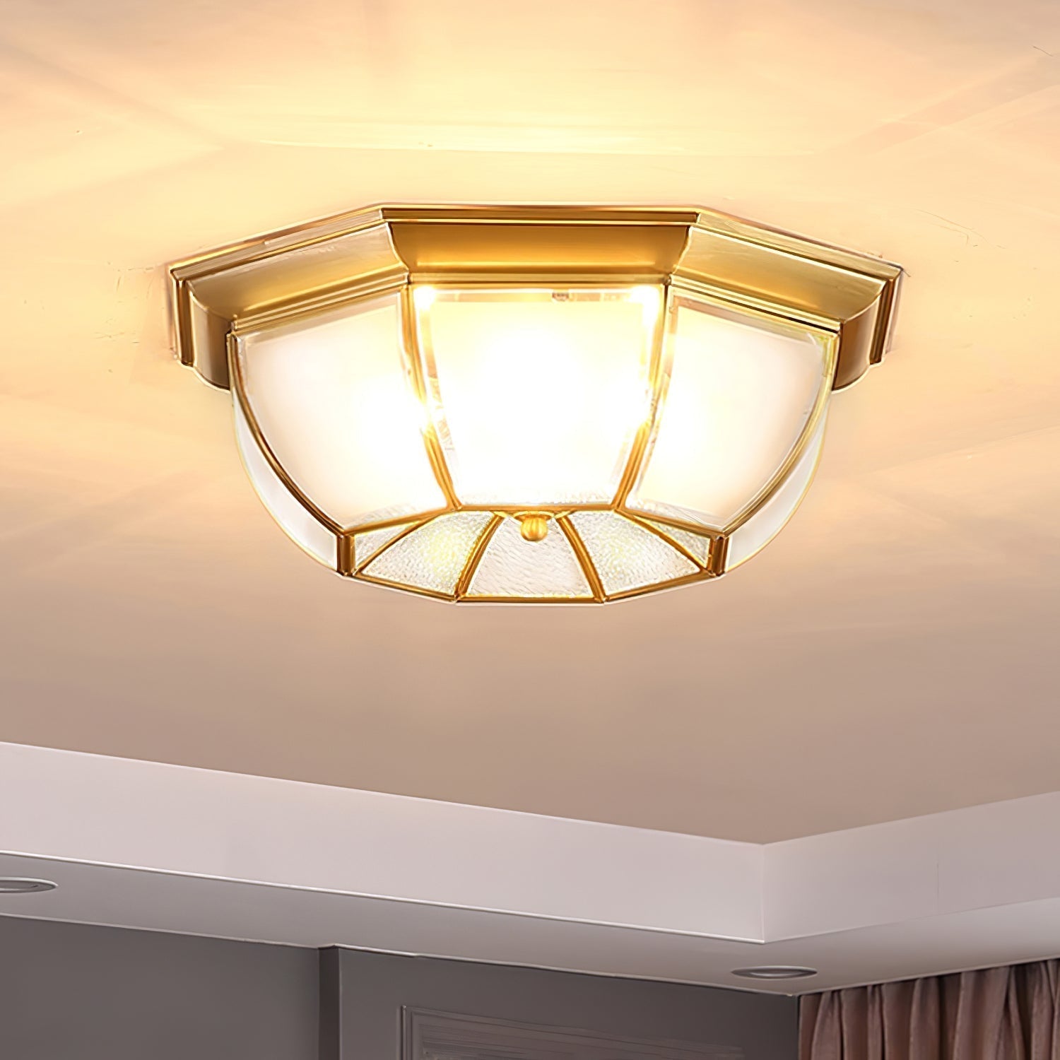 Vorenis Bowl Shaped Brass Glass Ceiling Lamp
