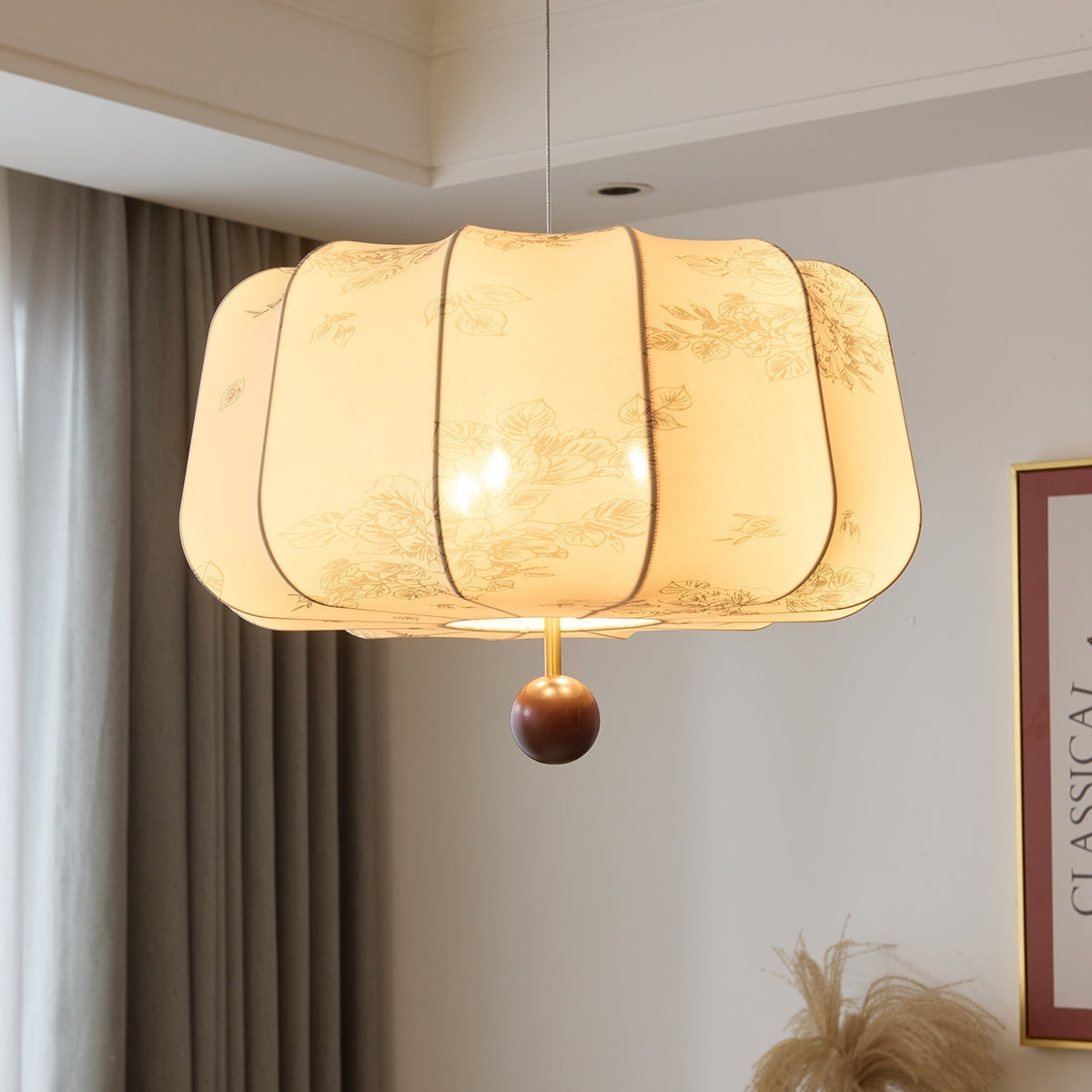 Sylaeria Wood & Fabric Pendant Light