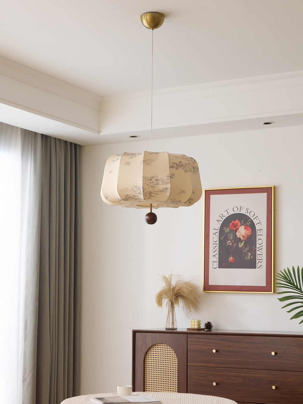 Sylaeria Wood & Fabric Pendant Light
