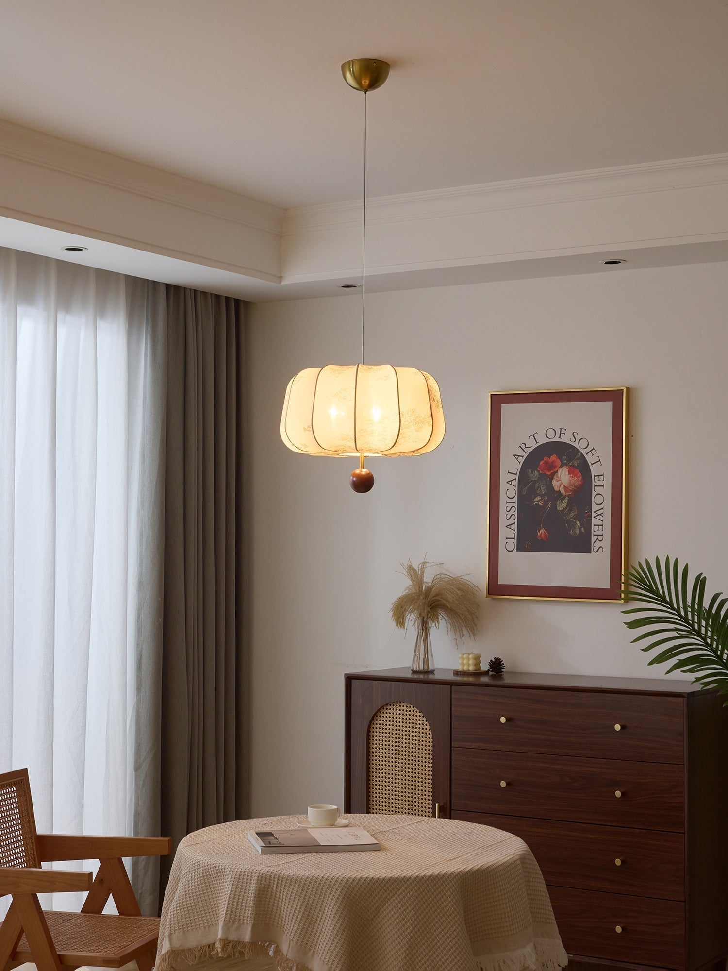 Sylaeria Wood & Fabric Pendant Light