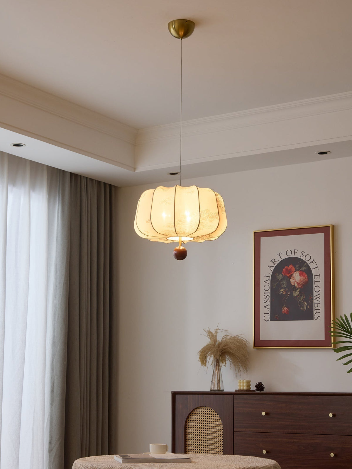 Sylaeria Wood & Fabric Pendant Light