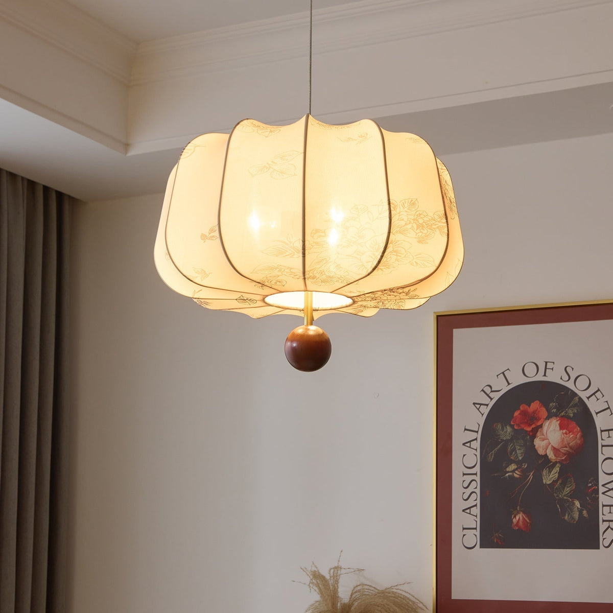 Sylaeria Wood & Fabric Pendant Light