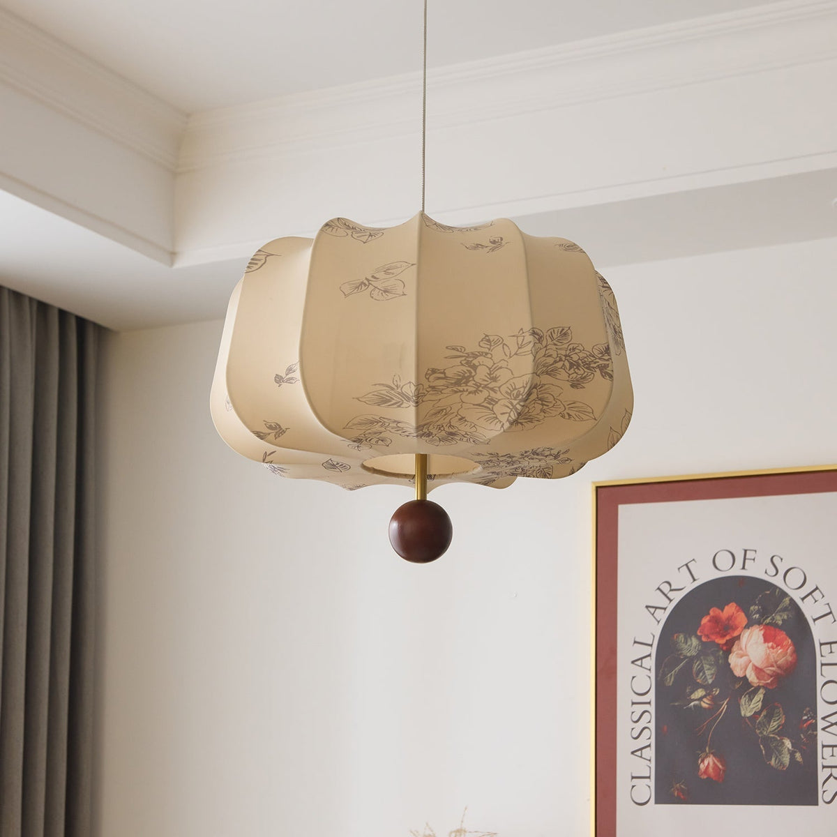 Sylaeria Wood & Fabric Pendant Light