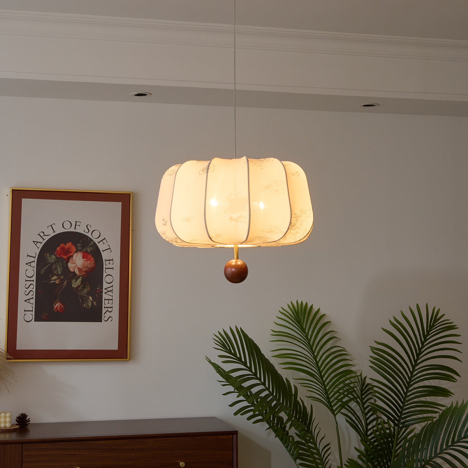 Sylaeria Wood & Fabric Pendant Light