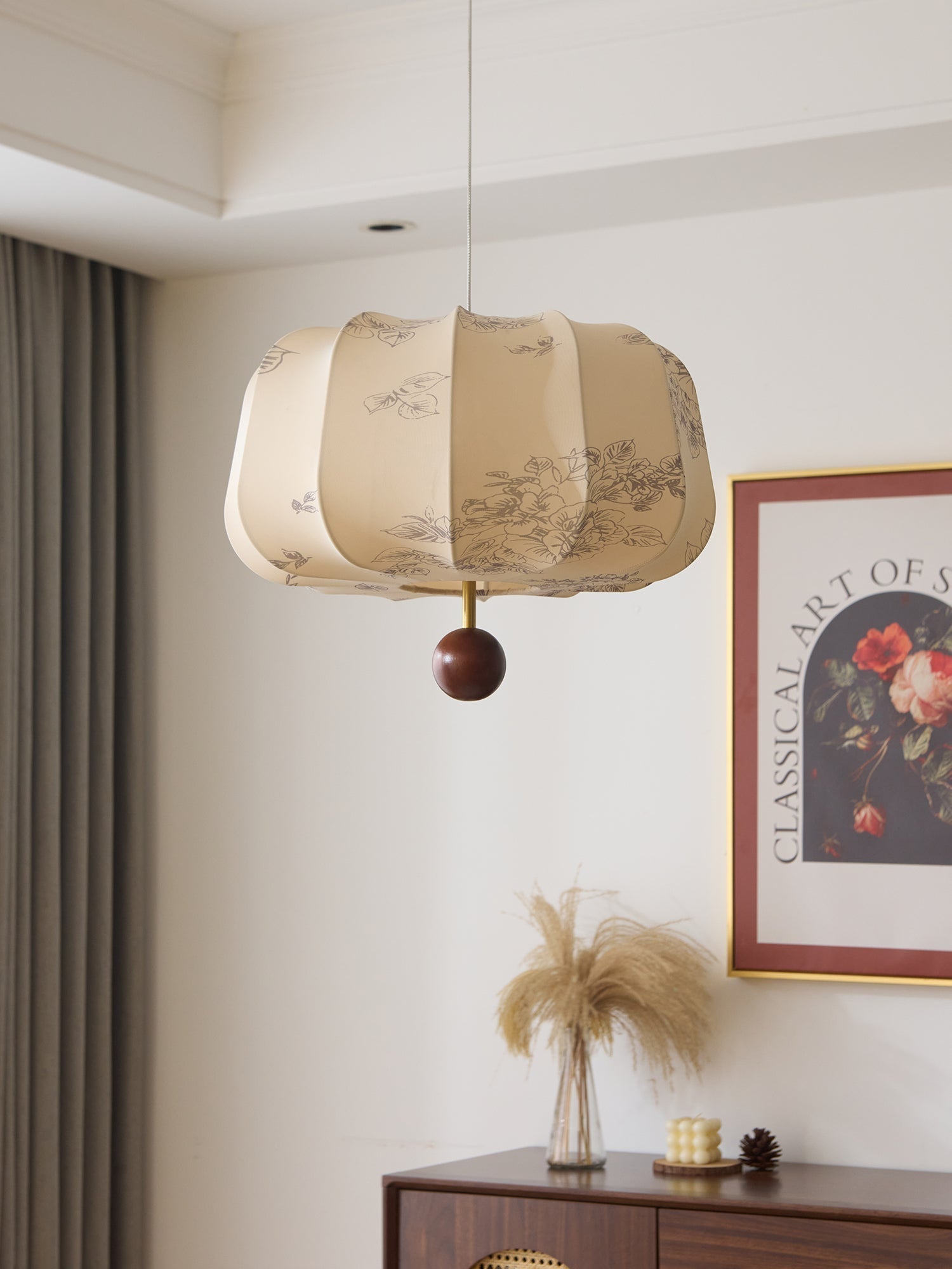 Sylaeria Wood & Fabric Pendant Light
